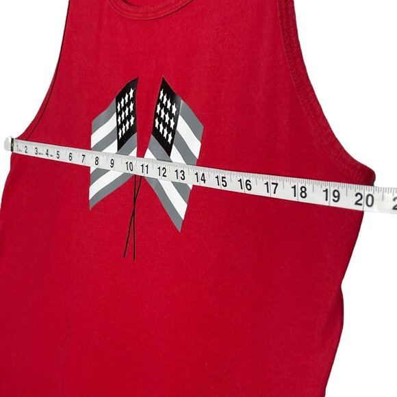 Fruit of the Loom Platinum Mens Tank Top Red with Black Gray White Flags Size M - Picture 5 of 8